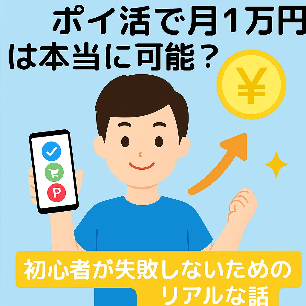 ポイ活で月1万円を目指している男性のイラスト
